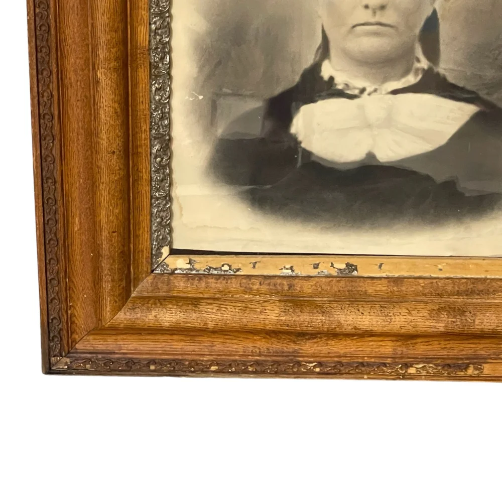 Victorian Era 1800s Antique Portrait of a Woman in Ornate Wooden